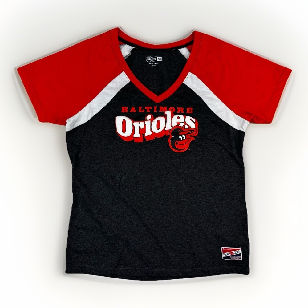 Baltimore Orioles New Era Women's V-Neck Raglan T-Shirt Large MLB Baseball